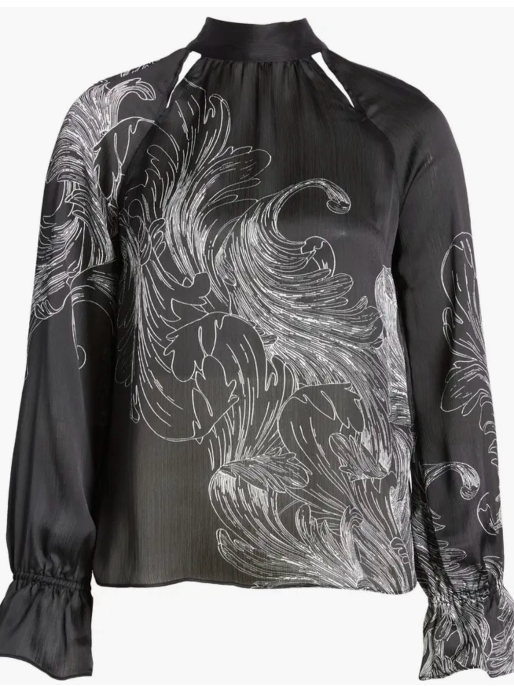 Ted Baker Black Blouse with Silver Floral Swirl Print - Picture 2 of 6